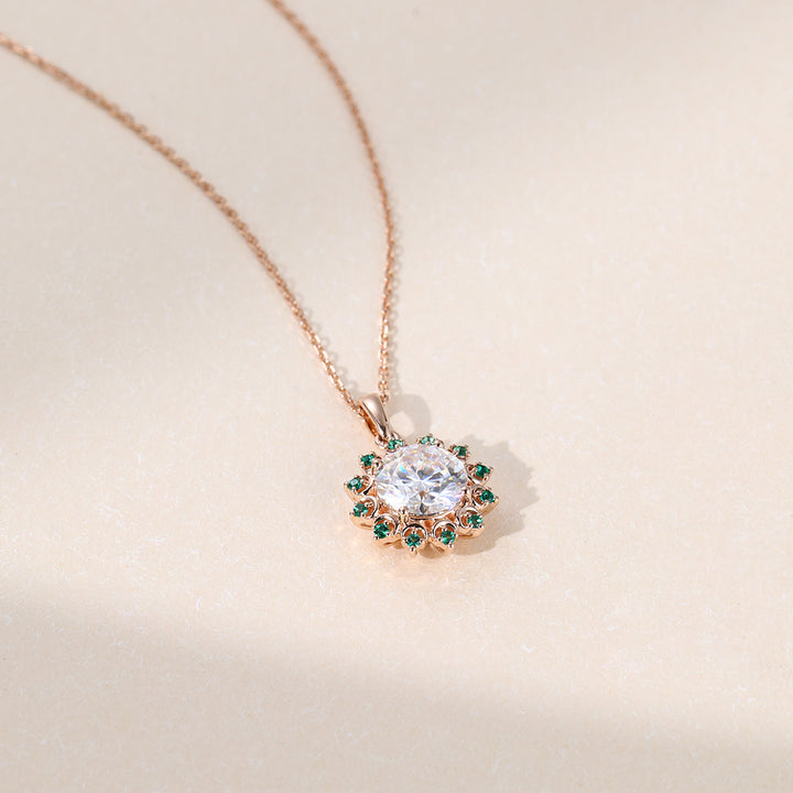 Round Cut Emerald Halo Lab Grown Diamond Pendant Necklace Gift For Women