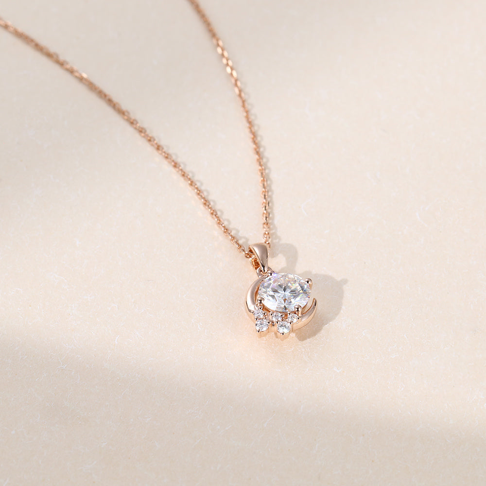 Half Moon With Shooting Star Round Lab Grown Diamond Pendant Necklace