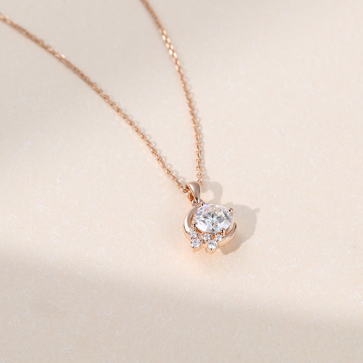 Half Moon With Shooting Star Round Lab Grown Diamond Pendant Necklace