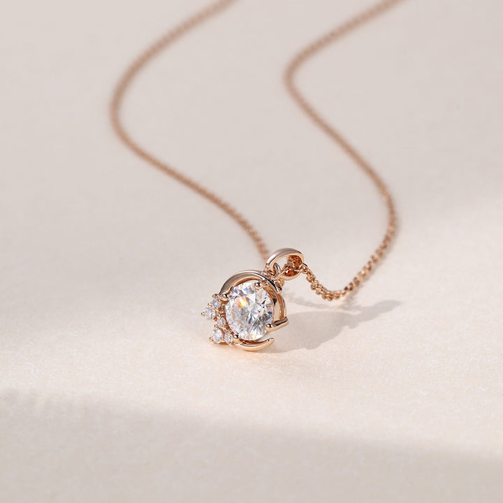Half Moon With Shooting Star Round Lab Grown Diamond Pendant Necklace