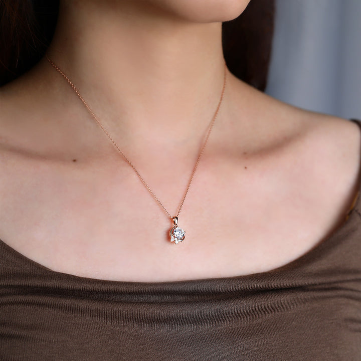 Half Moon With Shooting Star Round Lab Grown Diamond Pendant Necklace