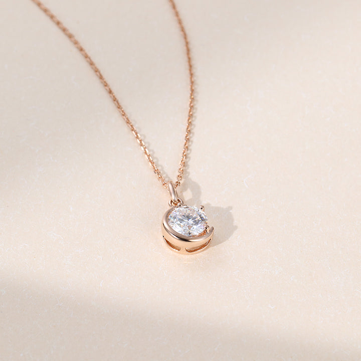 Crescent Round Cut Lab Grown Diamond Half Moon Shape Solitaire Pendant Necklace