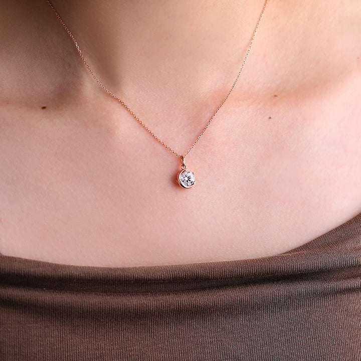 Crescent Round Cut Lab Grown Diamond Half Moon Shape Solitaire Pendant Necklace