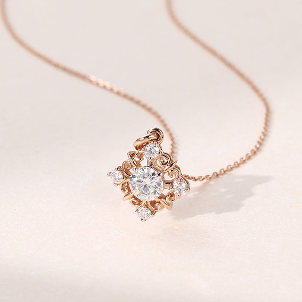 Round Cut Lab Grown Diamond Unique Snowflake Necklace Designs