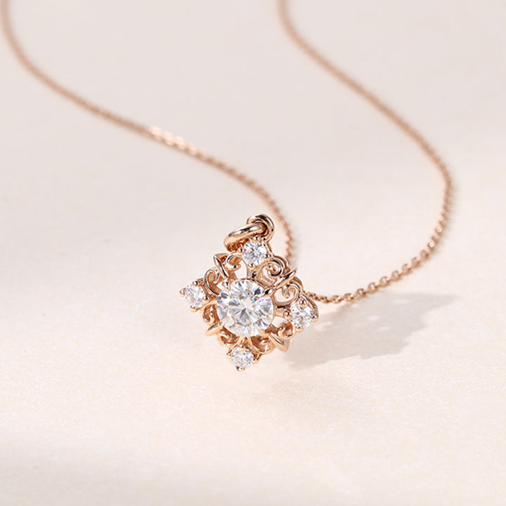 Round Cut Lab Grown Diamond Unique Snowflake Necklace Designs