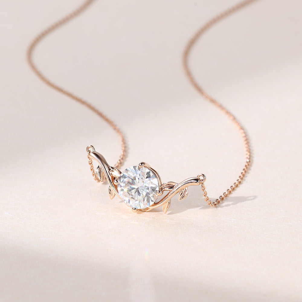 Round Lab Grown Diamond Nature Inspired Branch Design Pendant Necklace
