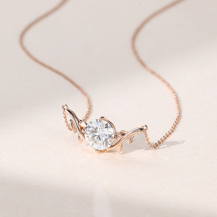 Round Lab Grown Diamond Nature Inspired Branch Design Pendant Necklace