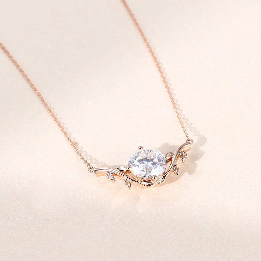 Round Lab Grown Diamond Nature Inspired Branch Design Pendant Necklace