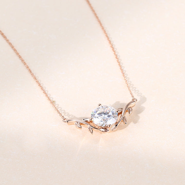 Round Lab Grown Diamond Nature Inspired Branch Design Pendant Necklace