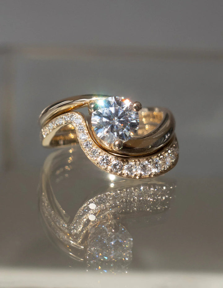 0.50CT-1.50CT Round E/VS CVD Diamond By Pass Engagement Dream Ring With Matching Band