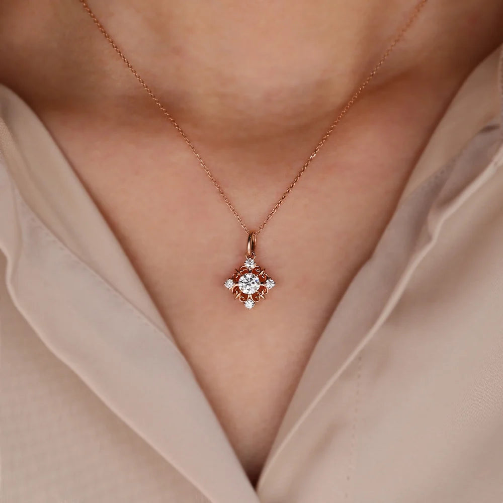 Round Cut Lab Grown Diamond Unique Snowflake Necklace Designs