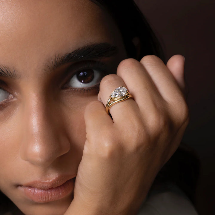 2.0CT East West Pear Cut Lab Grown Diamond Split Shank Engagement Ring