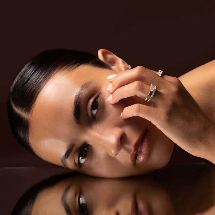 1.0CT Emerald Cut Lab Grown Diamond Three Stone Engagement Ring