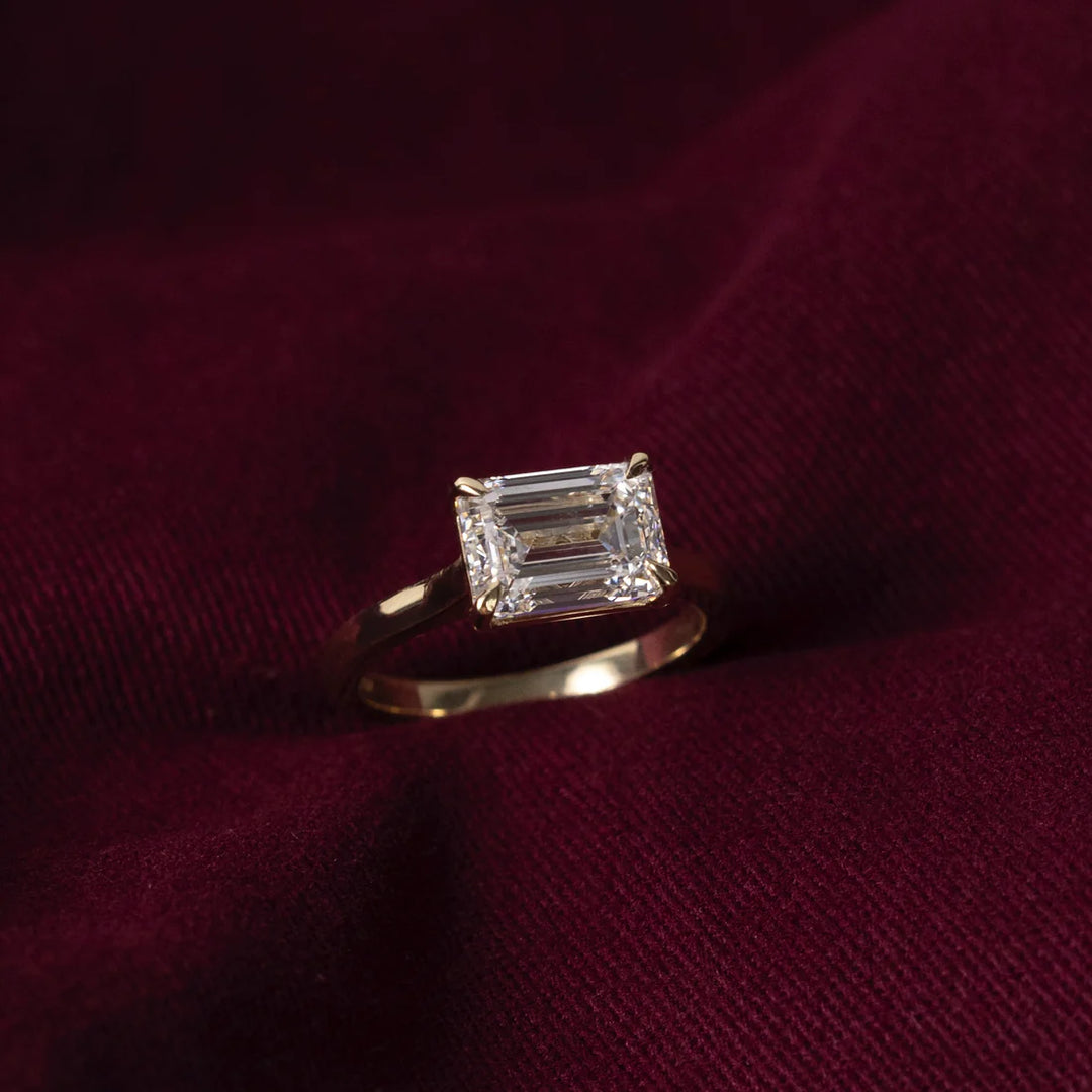 1.0CT East West Emerald Cut Lab Grown Diamond Cathedral Engagement Ring