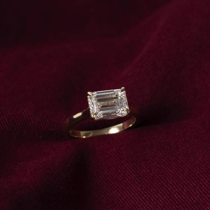 1.0CT East West Emerald Cut Lab Grown Diamond Cathedral Engagement Ring