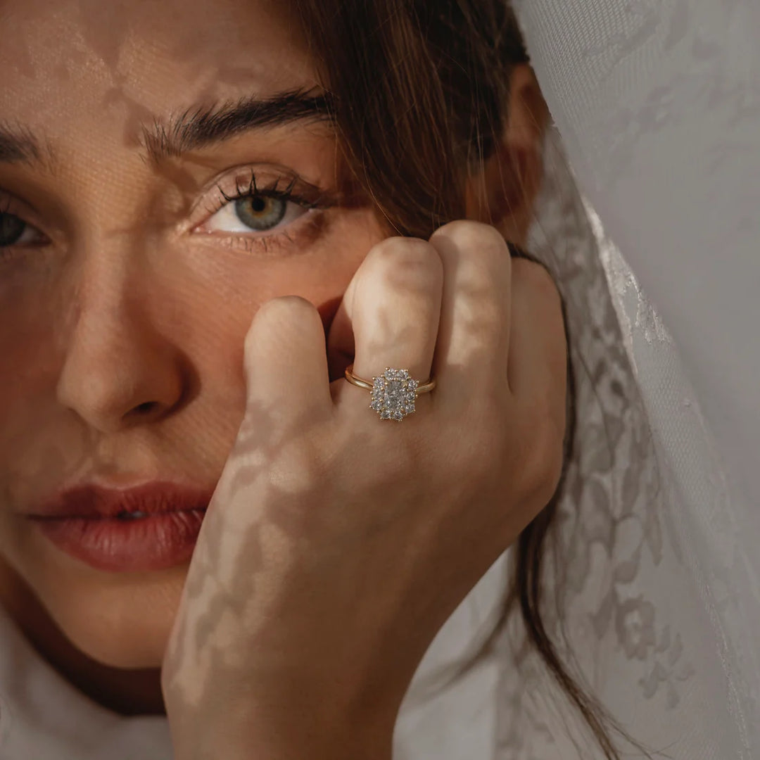 1.0CT Radiant Cut Lab Grown Diamond Halo Cathedral Engagement Ring