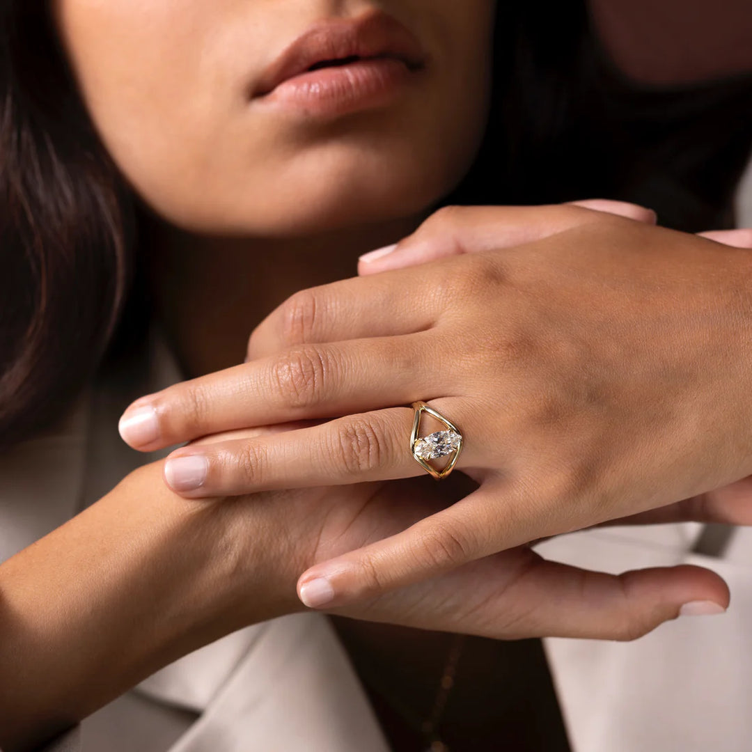 2.0CT Marquise Cut Lab Grown Diamond Split Shank Engagement Ring