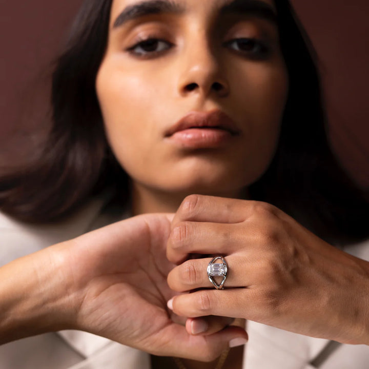 2.0CT Emerald Cut E/VS1 Lab Grown Diamond Split Shank Unique Engagement Rings