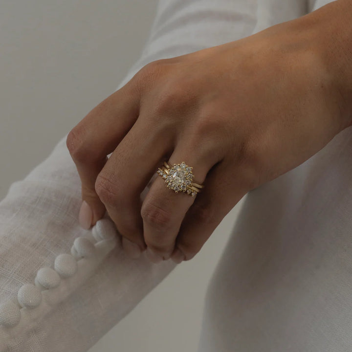 1.0CT Oval Cut Halo Cathedral Diamond Engagement Ring