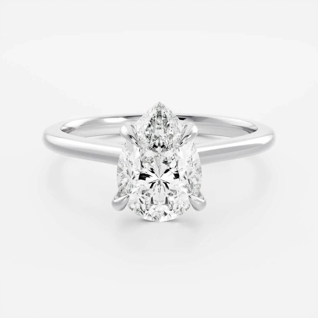 2.0CT Pear Cut Lab Grown Diamond Cathedral Engagement Ring
