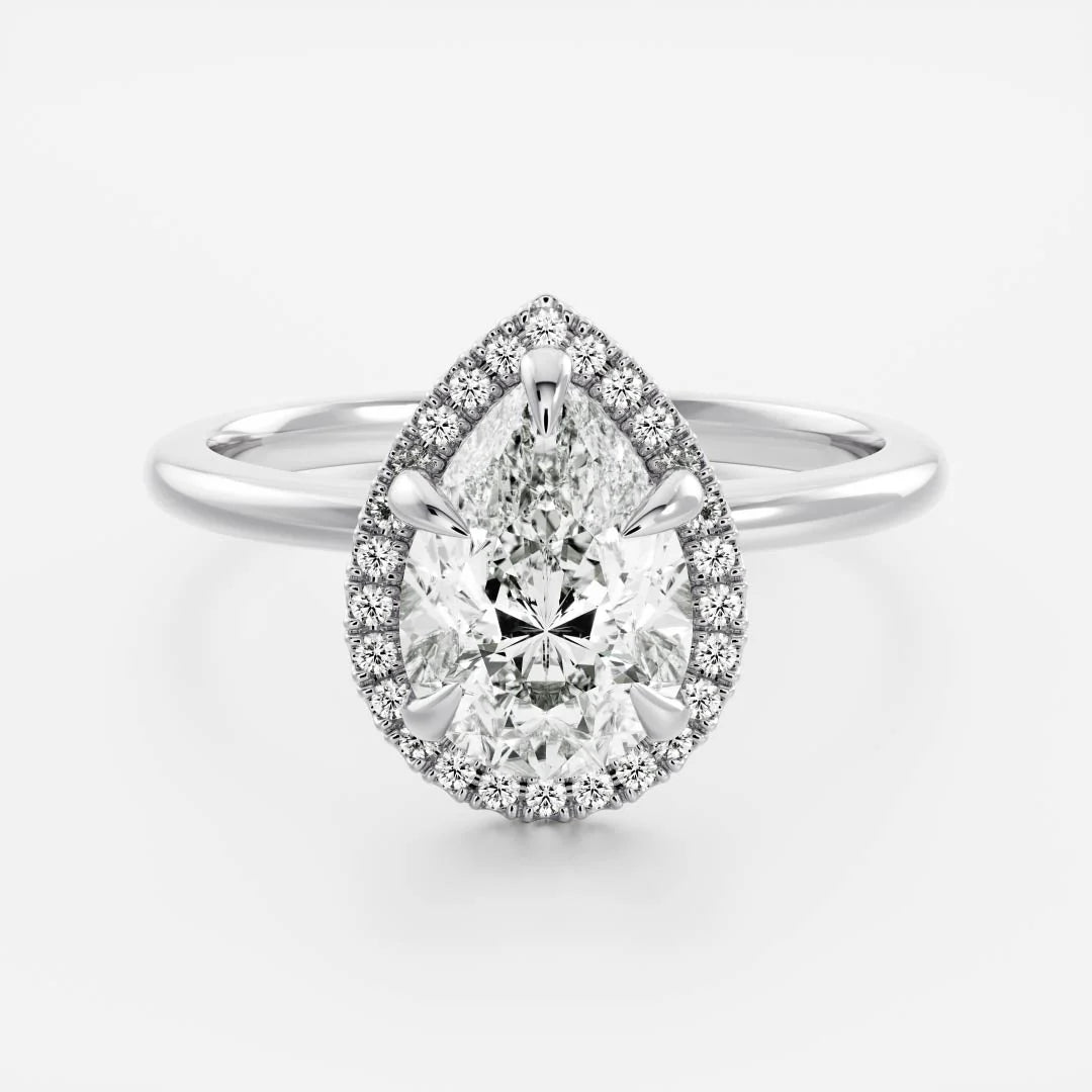 2.0CT Pear Cut Lab Grown Diamond Halo Solitaire Engagement Ring