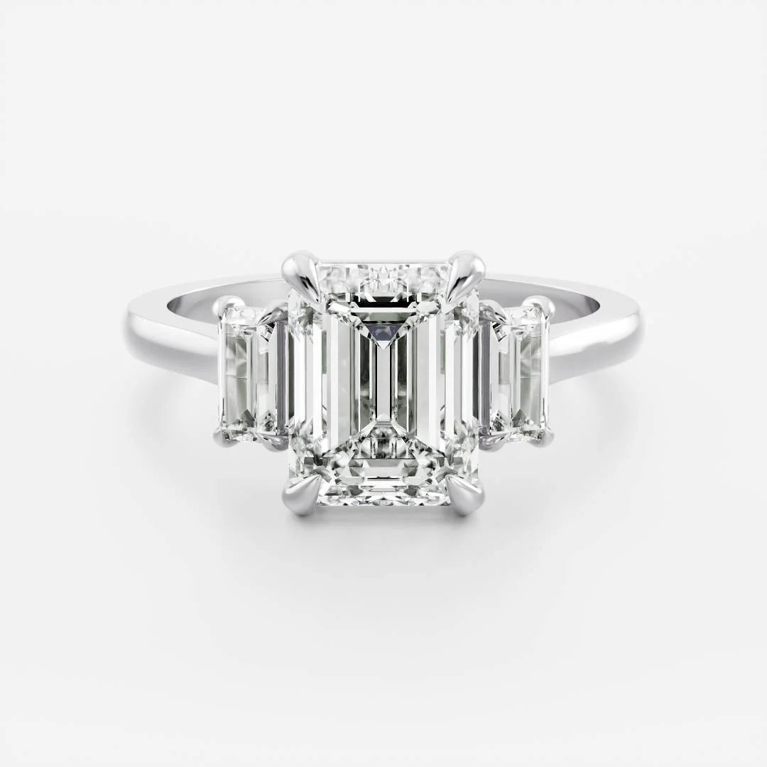2.0CT Emerald Cut Lab Grown Diamond Three Stone Engagement Rings