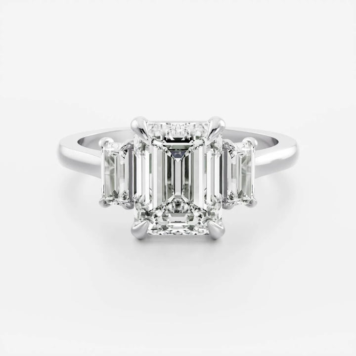 2.0CT Emerald Cut Lab Grown Diamond Three Stone Engagement Rings