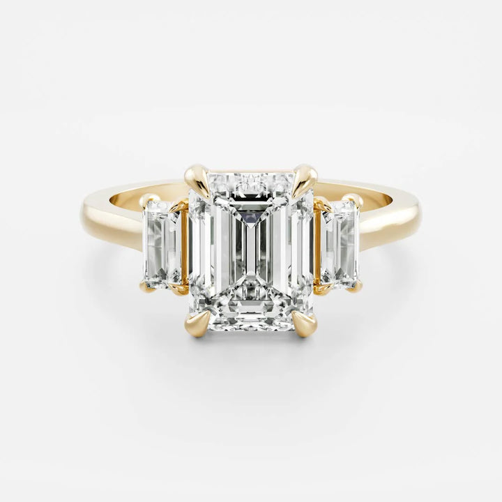 2.0CT Emerald Cut Lab Grown Diamond Three Stone Engagement Rings