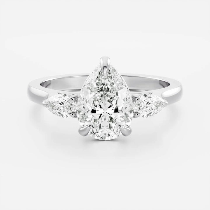 2.0CT Pear Cut Lab Grown Diamond Three Stone Engagement Ring