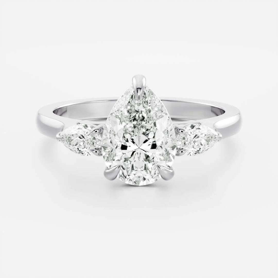 2.0CT Pear Cut Lab Grown Diamond Three Stone Engagement Ring
