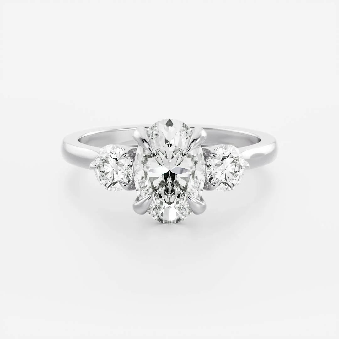 2.0CT Oval Cut Lab Grown Diamond Three Stone Engagement Ring