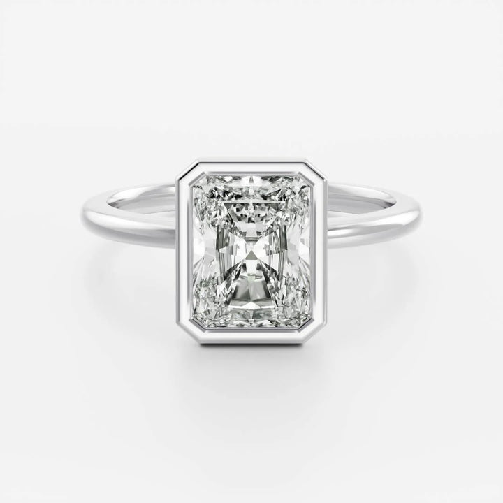 2.0CT Bezel Set Radiant Cut Lab Grown Diamond Solitaire Engagement Ring