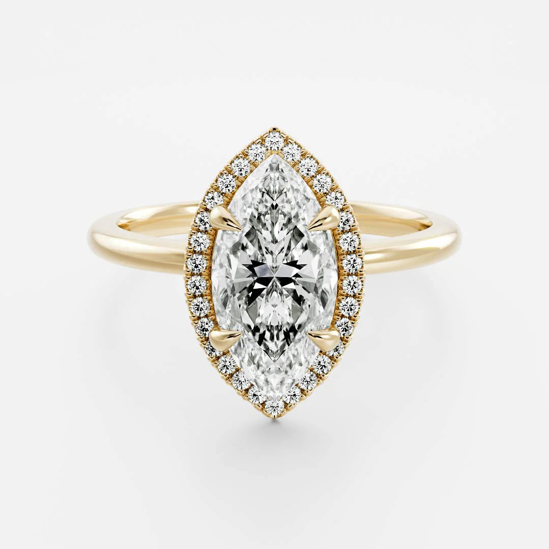 2.0CT Marquise Cut Lab Grown Diamond Halo Solitaire Engagement Ring