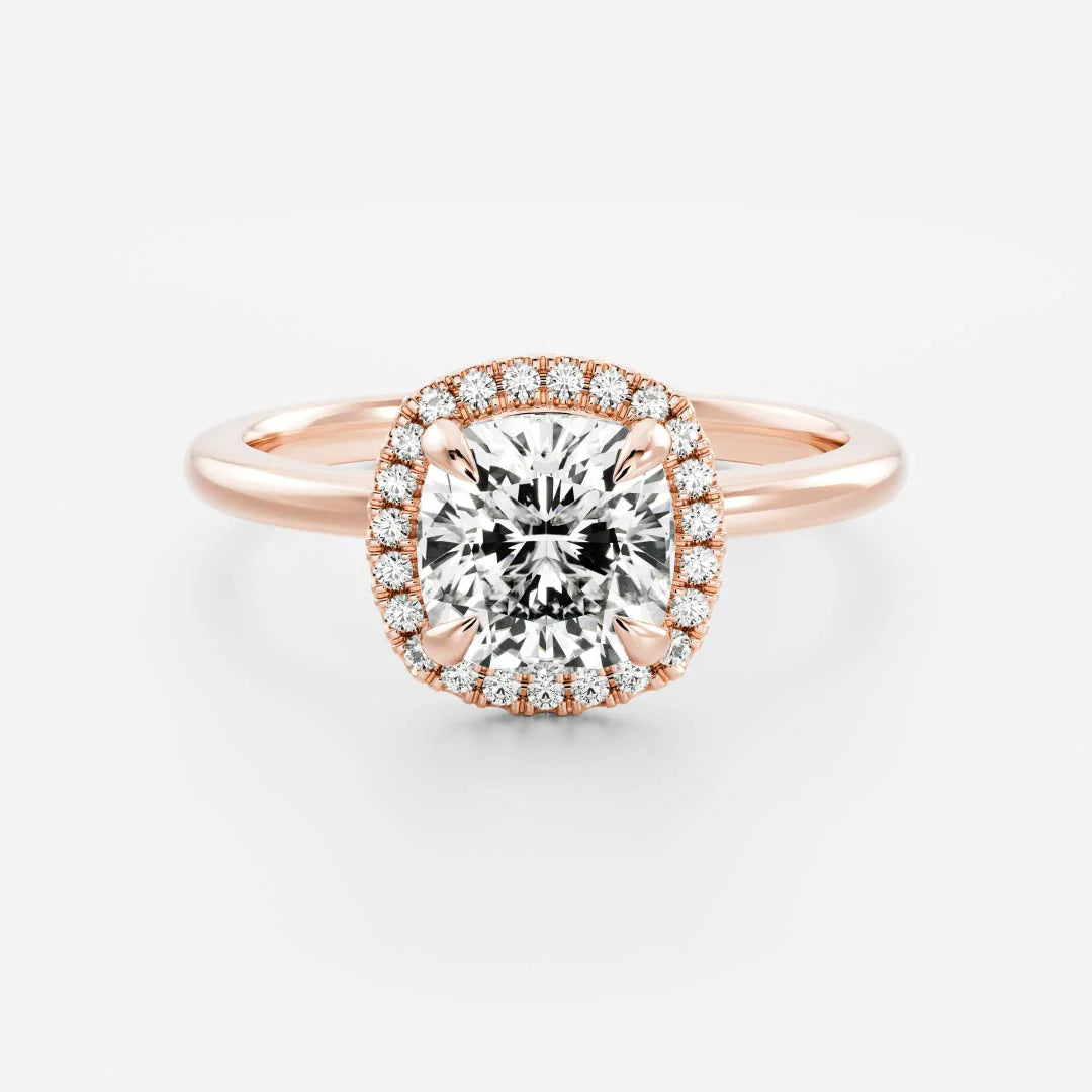 1.0CT Cushion Cut Lab Grown Diamond Halo Solitaire Engagement Ring