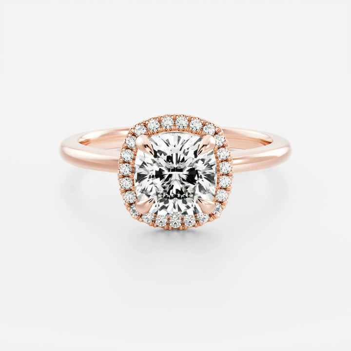 1.0CT Cushion Cut Lab Grown Diamond Halo Solitaire Engagement Ring