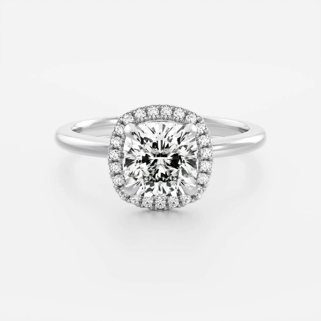 1.0CT Cushion Cut Lab Grown Diamond Halo Solitaire Engagement Ring
