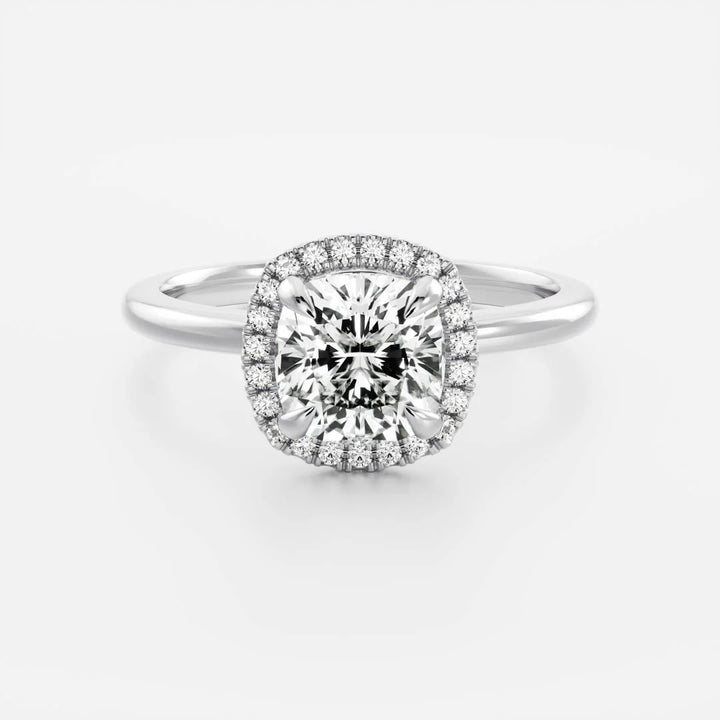 1.0CT Cushion Cut Lab Grown Diamond Halo Solitaire Engagement Ring