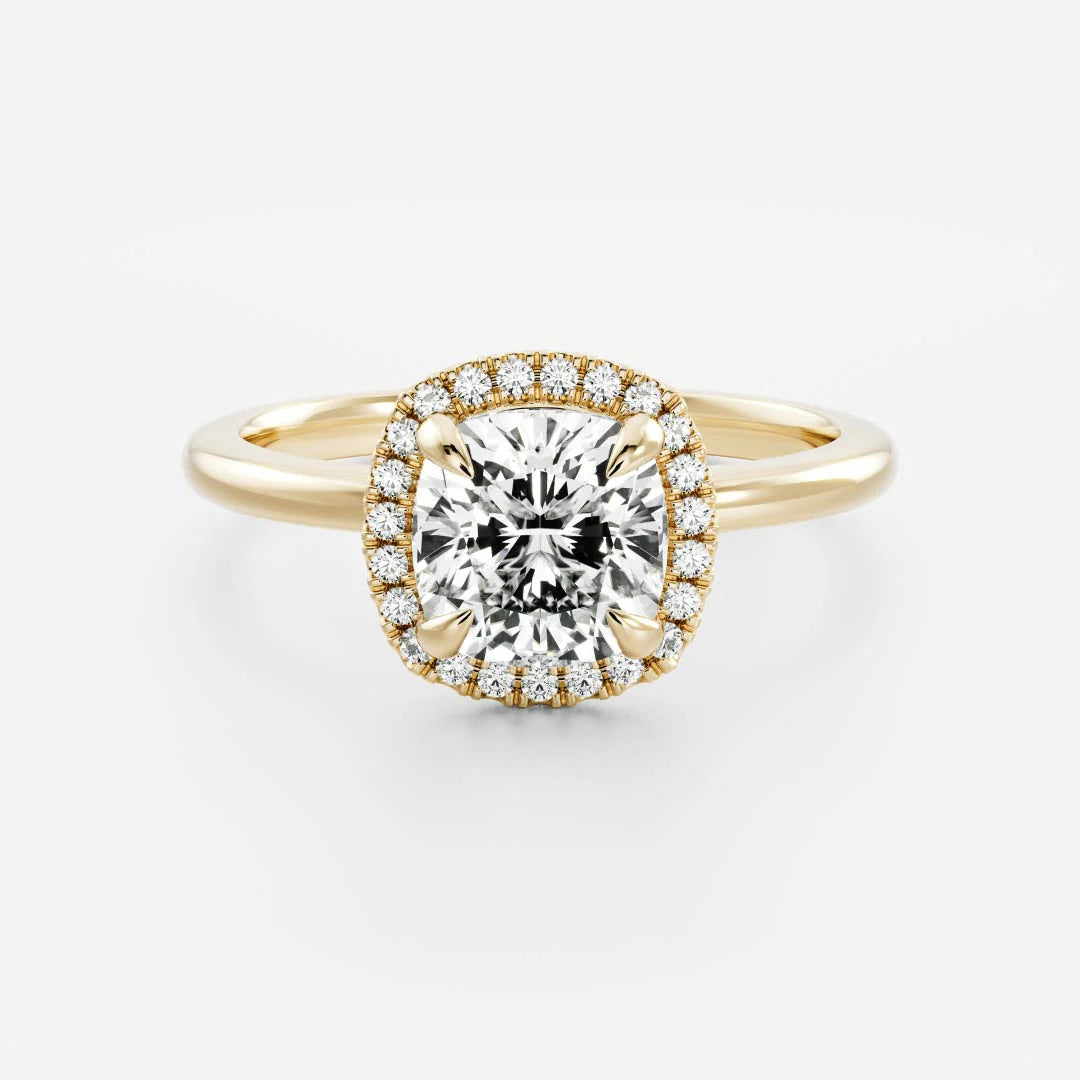1.0CT Cushion Cut Lab Grown Diamond Halo Solitaire Engagement Ring