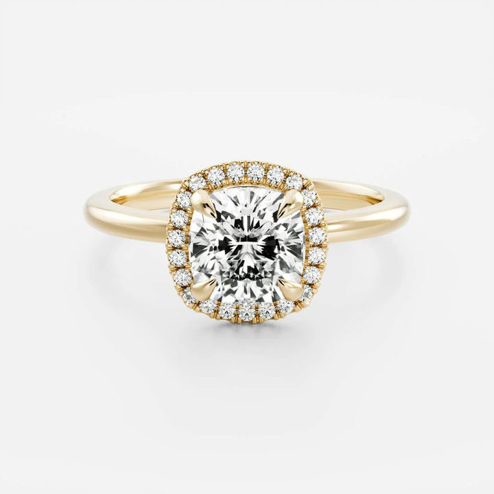 1.0CT Cushion Cut Lab Grown Diamond Halo Solitaire Engagement Ring