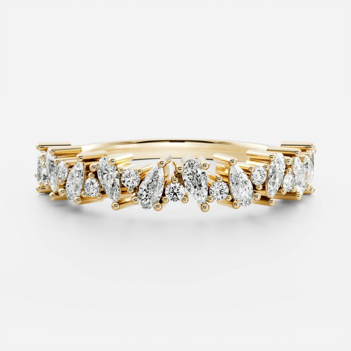 Pear & Round E/VS2 CVD Diamond Cluster Gold Wedding Band