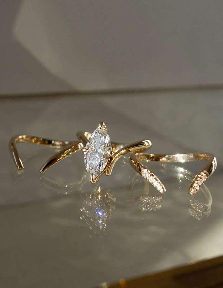 1.50CT-2.50CT Marquise E/VS CVD Diamond Unique Rings Engagement With Matching Diamond Band