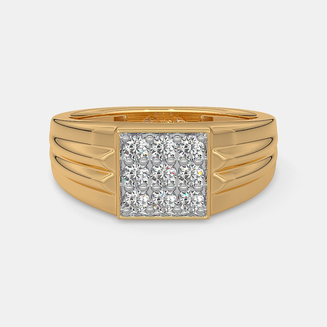 Solid Yellow Gold Round Lab Grown Diamond Men's Ring