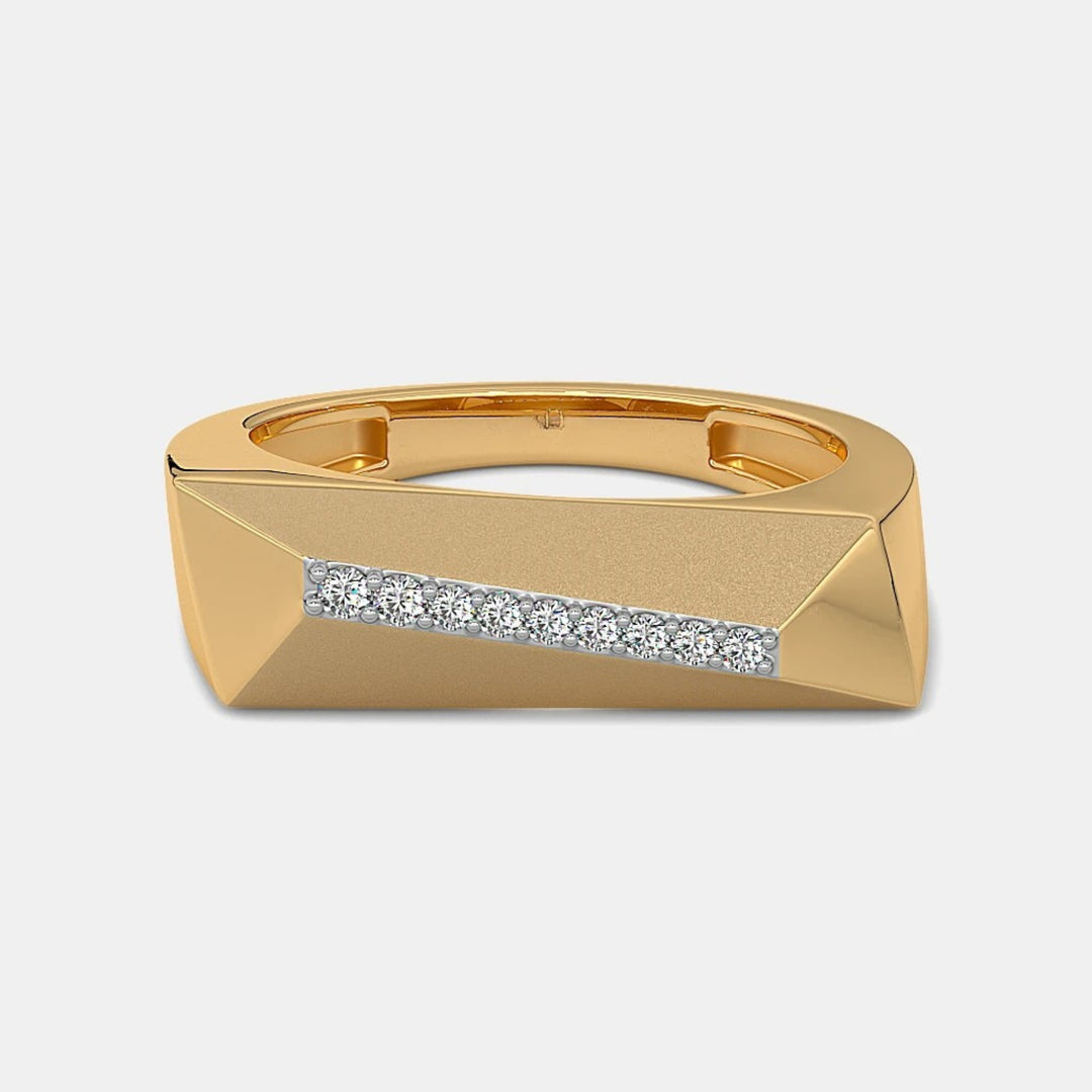 14K Yellow Gold Round Lab Grown Diamond Unique Men's Ring