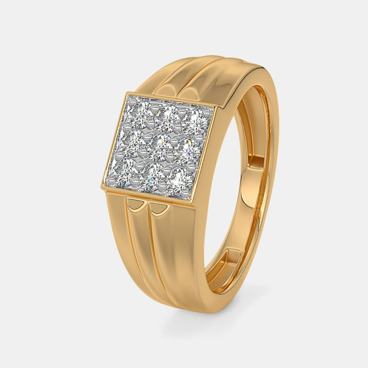 Solid Yellow Gold Round Lab Grown Diamond Men's Ring