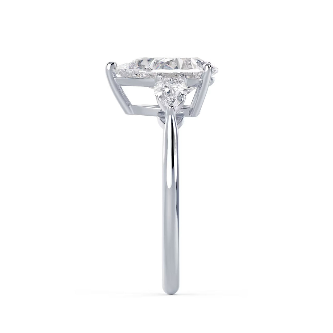 1.50CT Pear Cut E/VS2 Lab Grown Diamond Three Stone Engagement Rings