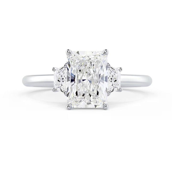 1.50CT Radiant Cut E/VS2 Lab Grown Diamond Three Stone Engagement Rings