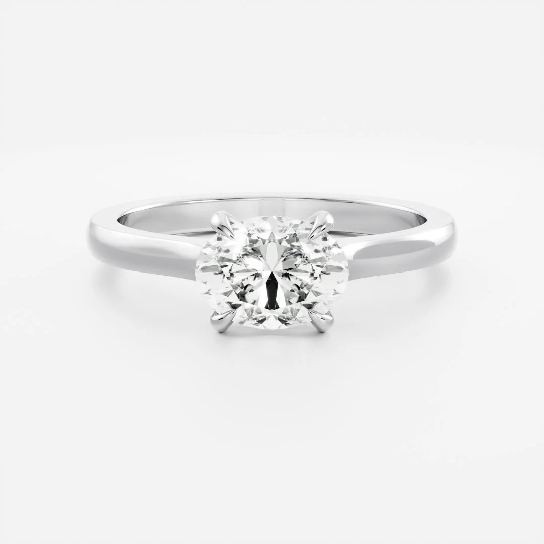1.0CT East West Oval Cut Lab Grown Diamond Cathedral Engagement Ring