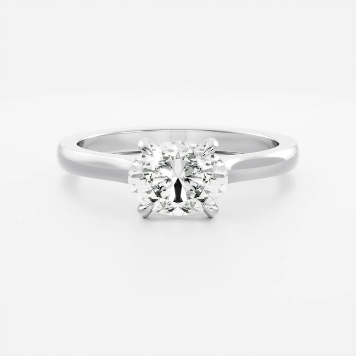 1.0CT East West Oval Cut Lab Grown Diamond Cathedral Engagement Ring
