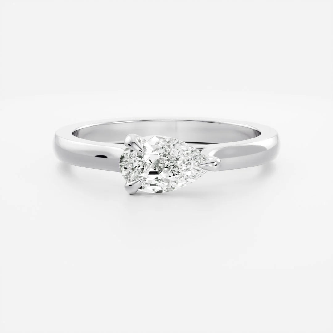 1.0CT East West Pear Cut Lab Grown Diamond Cathedral Engagement Ring