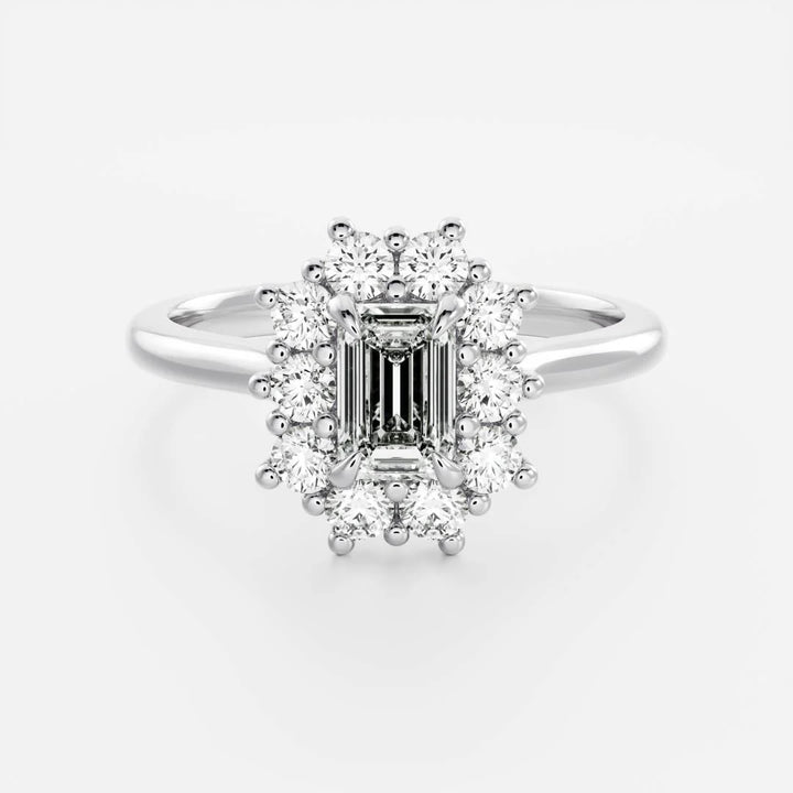1.0CT Emerald Cut Halo Lab Grown Diamond Cathedral Engagement Ring